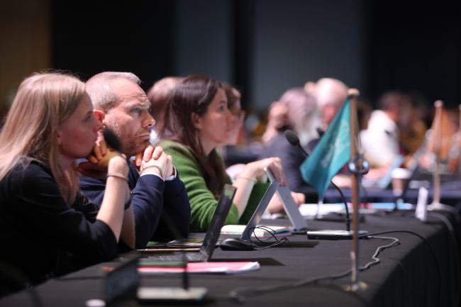Delegates follow the discussions during Working Group 2. 