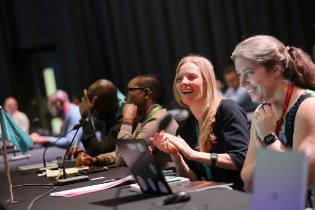 Ingunn Storrø, Technical Support Unit on Capacity Building, applauds following the approval of various paragraphs. 