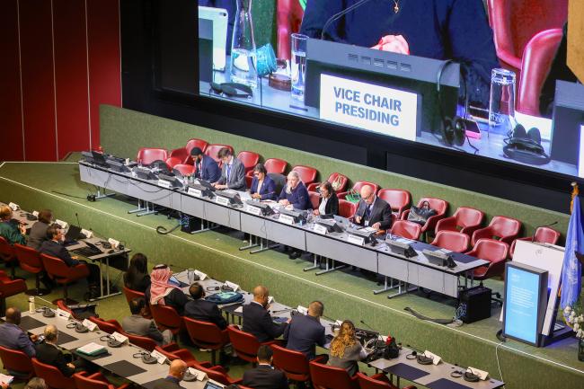 View of the dais during the morning plenary