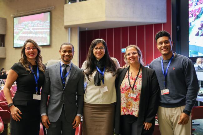 From L-R: Claudia Taboada Flores and Melanciano Aquino Domingo Alberto, Dominican Republic; María Vanessa Aliaga Araujo, Peru; Valentina Sierra, Uruguay; and Kirving Lañas Ramos, Panama