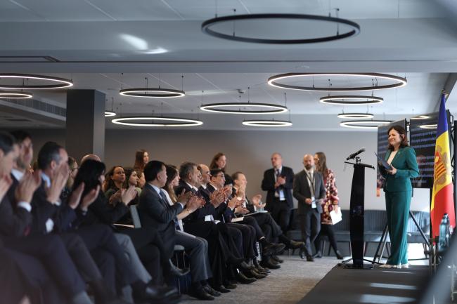 Participants applaud following the opening remarks by Imma Tor Faus, Minister of Foreign Affairs, Andorra