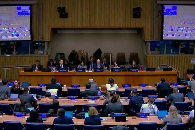 A view of the room during the report from parallel meetings