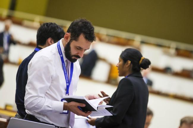 Delegates during a break 