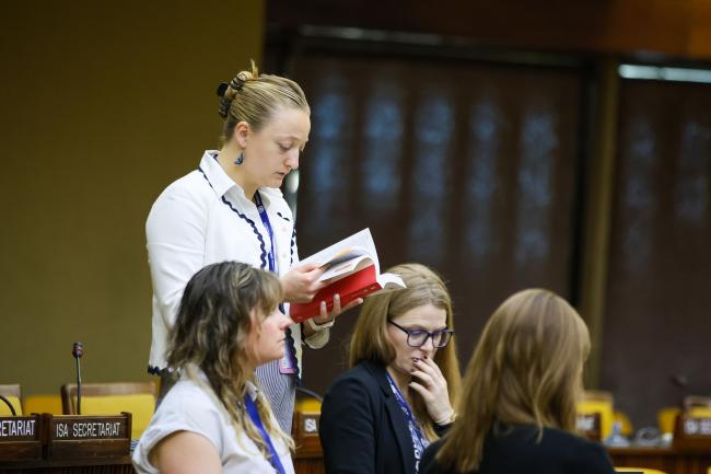 Delegates during a break 