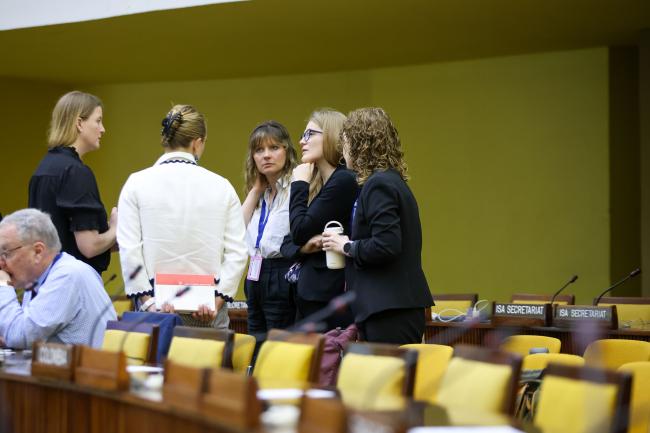 Delegates during a break 