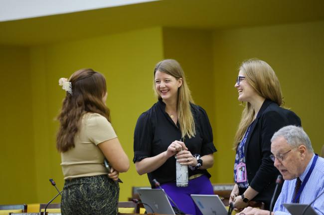Delegates during a break 