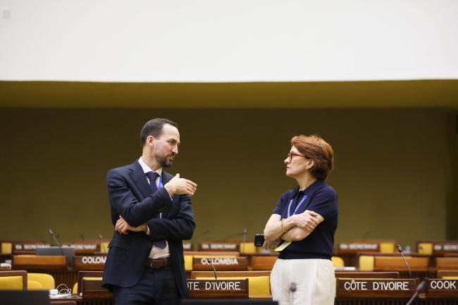Delegates during a break 