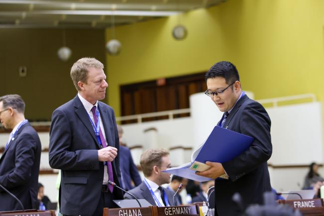 Delegates during a break 