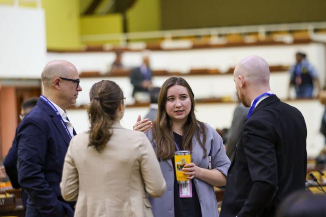 Delegates during a break 