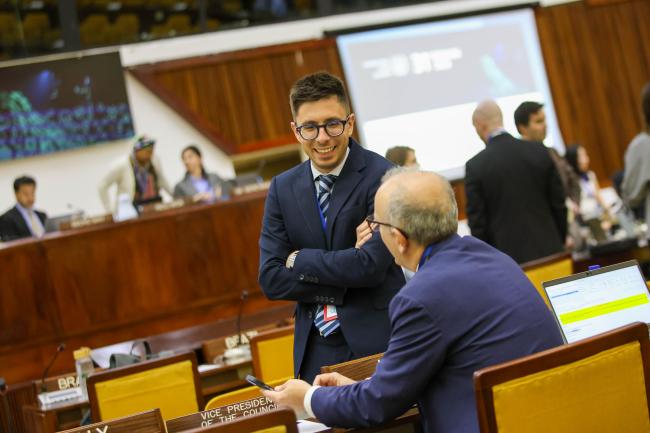 Delegates during a break