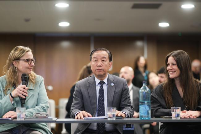 (L-R) Julia Wolf, Coordinator, Mountain Partnership Secretariat; Zhimin Wu, Assistant Director-General and Director, Forestry Division, FAO; and Noëlia Souque, Ambassador for Cross-border Cooperation, Andorra