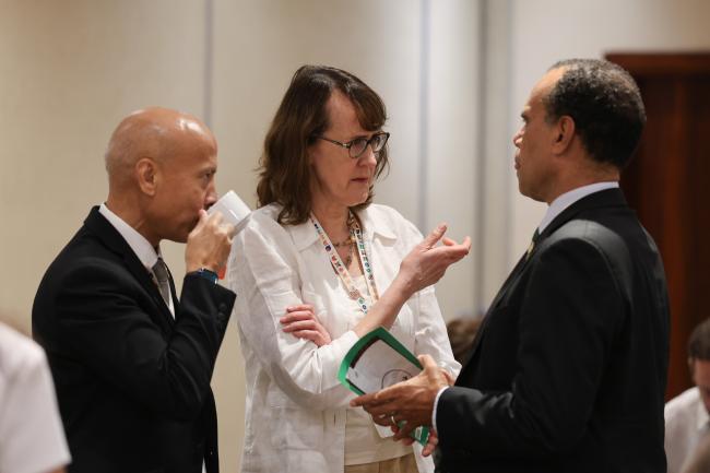 From L-R: Joseph Teo, Singapore; Patricia Fuller, President and CEO, IISD; and Ralph Regenvanu, Minister for Climate Change, Energy, Meteorology, Geohazards, Environment, and Disaster Management, Vanuatu