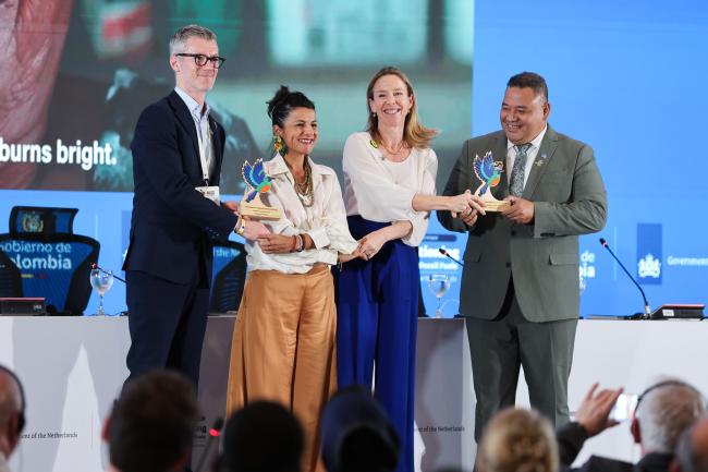 From L-R: Philip Nugent, Director General, Department of Climate, Energy and the Environment, Ireland; Irene Vélez Torres, Director, National Environmental Agency, Colombia; Stientje van Veldhoven, Minister of Climate Policy and Green Growth, the Netherlands; and Maina Vakafua Talia, Minister of Home Affairs, Climate Change and Environment, Tuvalu
