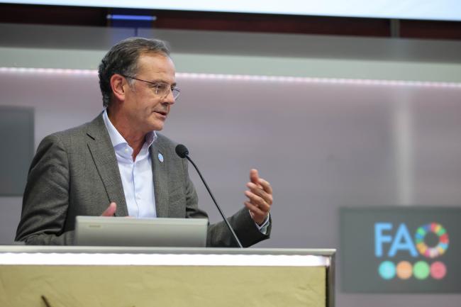 Manuel Barange, Assistant Director General and Director, Fisheries and Aquaculture Division, FAO, reports back to plenary from the breakout session on fisheries and aquaculture.
