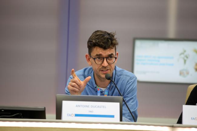 Antoine Ducastel, Climate Finance Specialist, FAO, reports back to plenary from the breakout session on finance, investment and economic feasibility 