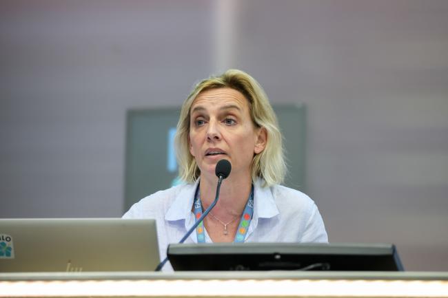 Laure-Sophie Schiettecatte, Climate Change Specialist, FAO, reports back to plenary from the breakout session on climate-smart production systems 