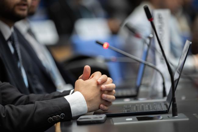 Party delegates make interventions throughout the session