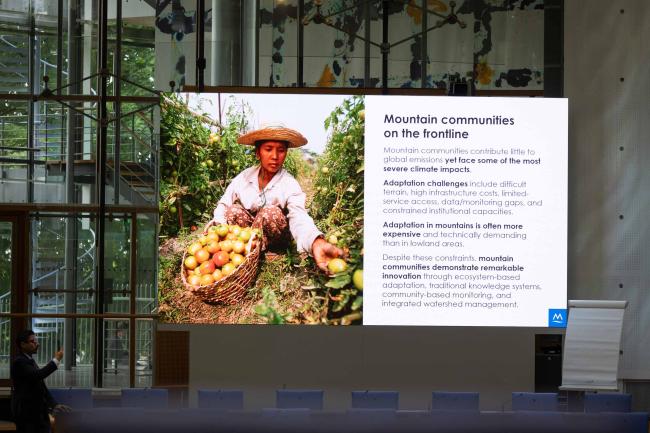 A slide highlights that mountain communities are on the frontline of climate change