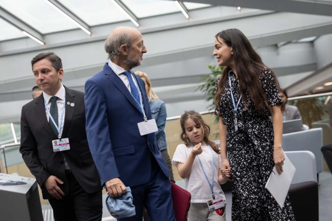 Leyla Aliyeva, daughter of the President of Azerbaijan, attends the June Climate Meetings with her daughter
