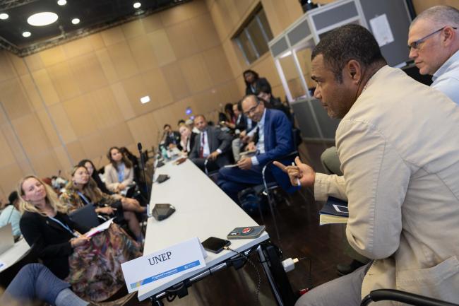 Delegates participate in a world café workshop to have in-depth discussions about the provision of financial and technical support for reporting and capacity-building to developing country Parties