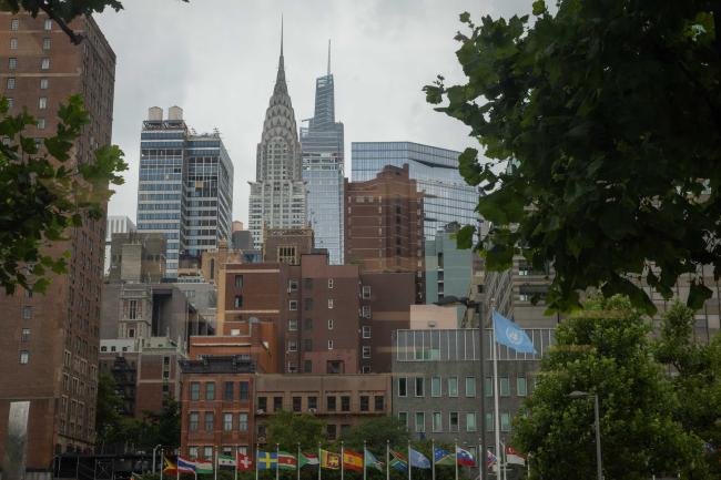The skyline of New York City is seen from UN Headquarters as delegates focus on SDG 11 - sustainable cities