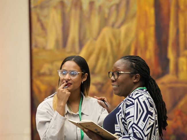 Jade Sullivan, Local Governments for Sustainability, Africa, and Alice Kammwamba, Malawi, Co-Chairs of the group discussion on government and society approaches 