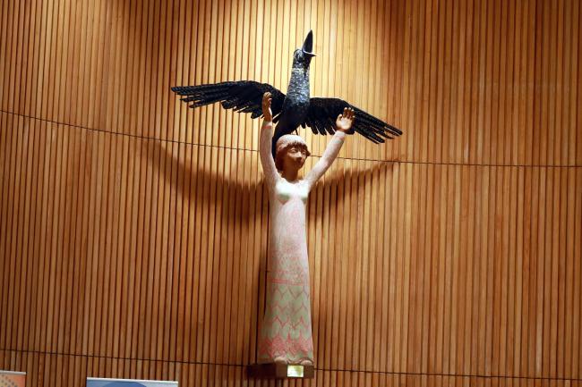 Mankind and Hope, wooden sculpture in the Trusteeship Council Chamber