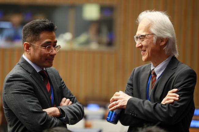 Ariel Peñaranda, Ambassador and Deputy Permanent Representative at the Philippines Mission to the UN, Chair of the Drafting Committee, and Joji Morishita, President of the Review Conference 