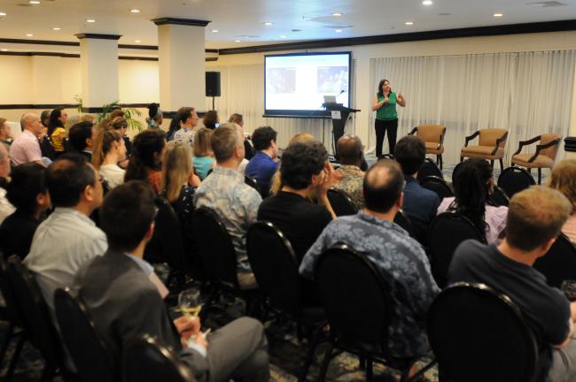 Participants listen to the presentation by Sabine Gollner, Royal Netherlands Institute for Sea Research (NIOZ)